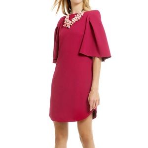 Trina Turk Madame Butterfly Berry Flutter Sleeve Shift Dress